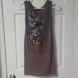 Bella D. Brown Sleeveless Dress with Floral Design